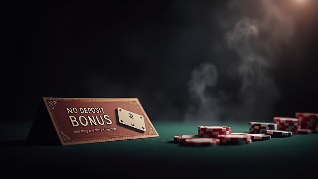 Cupón sin depósito y saldo promocional sobre una mesa de casino oscura