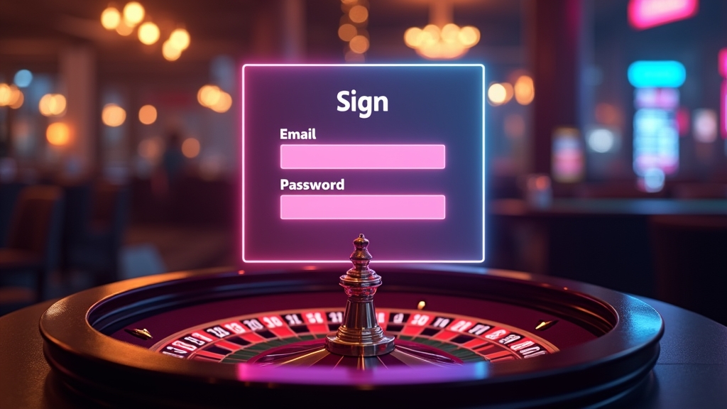 Formulario de registro digital en un casino oscuro con luces azules