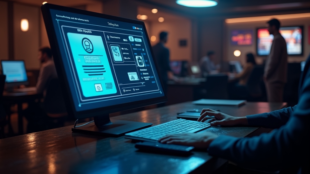 Mesa de verificación con documentos y método de pago en un casino oscuro